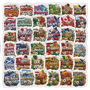 40PCS World Cup Football Soccer Stickers, 2026 National Team Flag Country Stickers| Waterproof International Team Stickers for Water Bottle Laptop, World Cup Soccer Gifts for Fans Adults Collectors