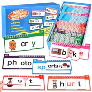 40 Phonics Flash Cards, Word Family Build Book, Read & Rhyme Flip Books for Kids, Learn to Read Activity Books with Sight Words, Alphabet & Vowel Learning Games for Preschool Kindergarten Homeschool
