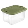 40 Qt Clear Storage Bin with Lid, Stackable, BPA-Free, Green, Closet & Moving