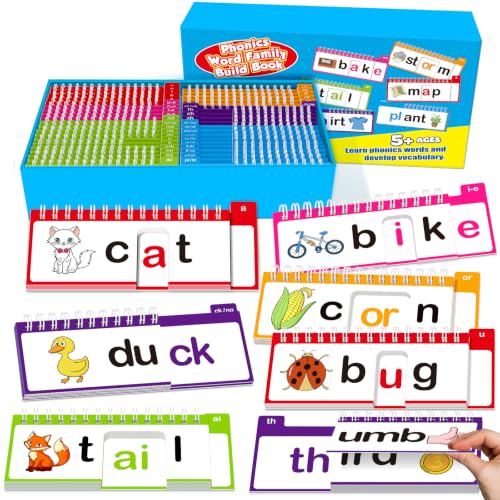 40 Read and Rhyme Flip Books,53 Phonics Word Family Build Book Learn to Read Phonics Flash Cards,Sight Words Flash Cards Kindergarten Reading Books,Flip Book Word Games Preschool Learning Activities