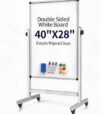 40x28 Inches Mobile Whiteboard with Stand, Double-Sided Magnetic Dry Erase Board on Wheels, Height Adjustable 40"-75" Rolling White Board for Home, Office, Classroom & Studying
