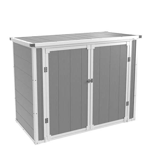 41 Cu.Ft Horizontal Outdoor Plastic Storage Shed/Box Trash Can Sheds Weatherproof Resin Shed with Floor Thickened & Gas Spring & Lockable Doors for Tools, Lawn Mower Storage(4.5 * 2.5 FT)