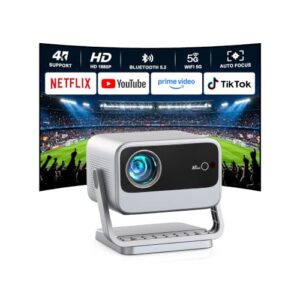 [4200 ANSI & Now with Netflix] 4K Projector with WiFi and Bluetooth, Auto Focus Keystone Smart Projector , Voplls Mini Projector for Display Boothswith Adjustable Stand for Home Bedroom (silver）