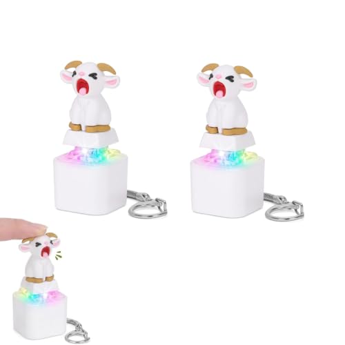 4/2/1Pack Squeaking Goat Keyboard Fidget Toy, Rechargeable Finger Clicker Keyboard Keychain with Goat Scream Sound and LED Light, Stress Relief Fidget Clicker Keychain Gift for Adults (2Pcs)