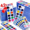 42 Pack Watercolor Paint Set for Kids, 12 Colors Watercolors Paints with Paint Brush, Kids Watercolor Paint Set for Party Favor, Classroom,Easter Basket Stuffers.