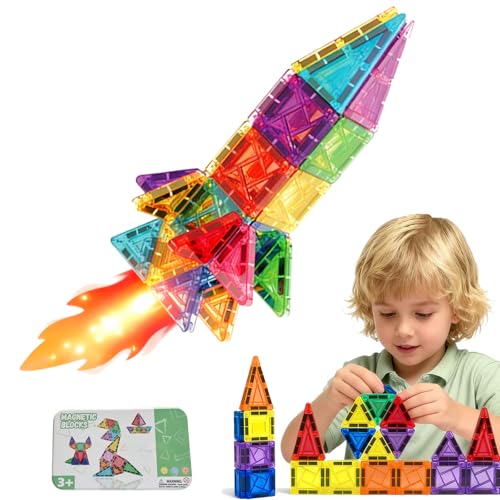 42PCS Mini Magnetic Tiles Building Blocks Set with Portable Iron Case, STEM Travel Toys for Kids Ages 3+, Educational Magnet Construction Puzzles for Boys and Girls,Toddler Puzzle Birthday Gift Toys