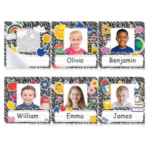 42 Pcs Photo Name Plates for Desk, Kindergarten Classroom Essentials, Name Tags for Classroom, Student Nameplates 1st 2nd 3rd 4th Grade, Teacher Supplies, Composition Notebook Decor, 4.7x4.7