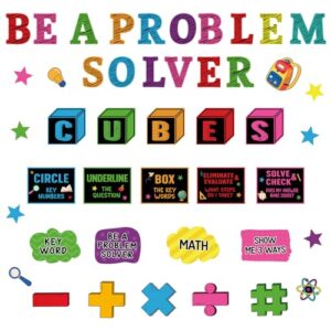 45Pcs Math Bulletin Board Set, Be a Problem Solver Bulletin Board, Math Keywords Cubes Cutouts Poster for Back to School Teacher Students Supplies Preschool Classroom Office Door Wall Decor