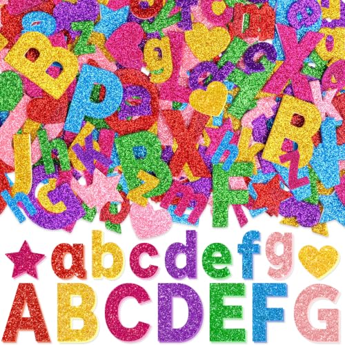 469 Pcs Glitter Foam Stickers, Letter Shapes Stickers, 7 Sheets Colorful 3D Self-Adhesive Foam Stickers, Art Crafts Supplies for DIY Crafts Scrapbooking Holiday Party Classroom Home Decor