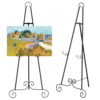 46" H Metal Round Tube Scroll Display Easel, Classic Black Decorative Large Adjustable Floor Standing Easel with Chain Support, Perfect for Showcasing Pictures, Artwork, Picture Frame Wedding Sign Etc