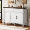 48 Inches Sideboard Buffet Cabinet with Storage, Farmhouse Sideboard Buffet w/2 Drawers and 3 Doors, Wood Kitchen Console Table with Adjustable Shelf, for Living Room, Hallway, Off White