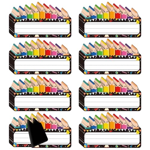 48 Magnetic Name Tags Reusable Dry Erase Labels Thickened Magnetic Back Back to School Name Plate Stickers for Locker Classroom Desks Whiteboard Office Supplies (Chalkboard Bright, 8 Smile Designs)