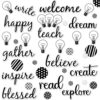 48 Pcs Black and White Classroom Decor Teach Mini Bulletin Board Set Script Words Stripes Polka Dots Bulb Cutouts Bulletin Board for Classroom Home School Decor Supply