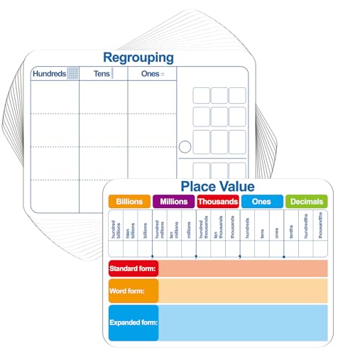 48Pcs Place Value Double Sided Cardboard for Students Dry Erase Sheets Billions to Decimal Numbers Whiteboard Math Regroups Manipulatives Supplies for Teacher Teaching Tool Portable Learning 12" x 9"