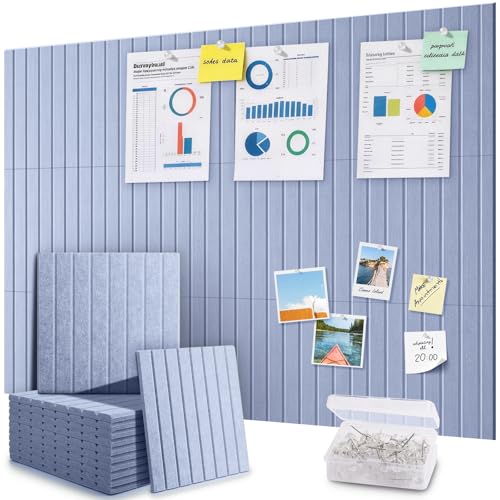 48" x 36" Large Cork Bulletin Board Tiles, Peel and Stick Felt Wall Panels for Vision, Message Center, Picture and Prayer Board for Office, Dorm, Room and Desk Decor(Soft Periwinkle)