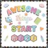 49 Pcs Awesome Things Start Here Bulletin Board Set, Composition Notebook Welcome Banner Paper Cutouts for Back to School Office Classroom Chalkboard Wall Decorations