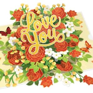 4BO Valentines Pop Up Card, Roses Flower Pop Up Card for Mother, Mom, Grandma, 3D Birthday Card, Pop Up Anniversary Cards for Wife, Husband, Birthday Gift, I Love You Card