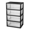 4 Drawer Storage Tower with Removable Clear Bins, Plastic Organizer, No Tools Assembly, Black