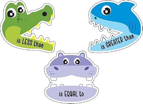 4E's Novelty 3 Magnetic Math Signs Greater Than Less Than, Equal, Mathematic Symbols Cutouts, Animal Math Magnets for Classroom, Magnetic Math Animal Signs Fun, Mathematical Sign for Kids 4-6