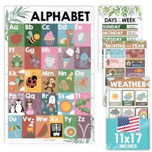 4 Farmhouse Kids Educational Posters For Toddlers,Alphabet Poster For Toddlers, Days Of The Week For Kids, Months Of The Year For Classroom Decorations For Teachers, Kindergarten Homeschool Supplies…