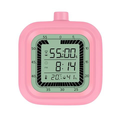 4 in 1 Visual Digital Visual Timer Battery Operation Alarm Clock with Humidity Temperature Monitor Magnetic Wall Mount Kitchen Study Timer for Classroom Office Bedroom Pink