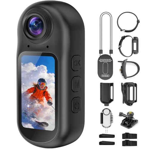 4K Mini Body Camera with Audio and Video Recording, Tiny Body Cam Action Camera with 1.5" Screen, 6‑Axis EIS, WiFi + Bluetooth, Portable Clip On Wearable POV Camera for Motorcycle Helmet, Sports, Pet