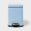 4L Blue Ribbed Stainless Steel Step-On Trash Can, Foot Pedal Lidded Compact Waste Bin for Bathroom Bedroom Vanity Apartment Indoor Use