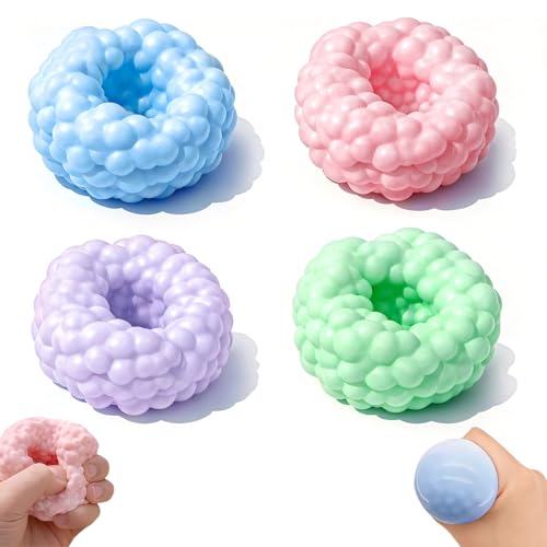 4 Mix Crunchy Squishy,Glitter Dumpling Squishy,Sand Squishys,Stress Ball, Noisy Ice Skin Balls, Portable Desktop Relief Toys for Office Desk, Relaxing Fidget Gift(Blue + Green + Purple + Pink)