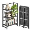 4NM No Assembly Folding Bookshelf Storage Shelves 3 Tiers Vintage Bookcase Standing Racks Study Organizer Home Office (Gray Black)