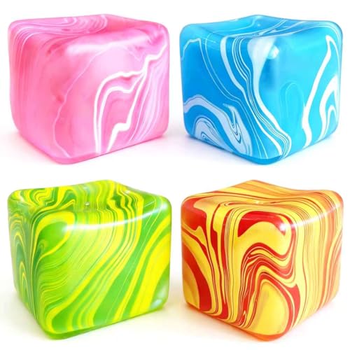 4 Pack (2.2 Inch) Slow Rise Fidget Toys,Squishies Ice Cube Shape, Sensory Toy for Kids, Stress Relief Squeeze Balls, Easter Basket Stuffers for Boys Girl(Blue+Pink+Green+Orange)