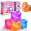 4 Pack Big Ice Cube Squishy Toys, Glitter Squishy Cube Set, Slow Rising Stress Cube Fidget Toys, Mystery Box with 4 Individual Boxes, Sensory Squeeze Toys for Kids Adults Classroom Party Favors