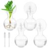 4 Pack Glass Propagation Vases for Plants with 4 Suction Cups and 2 Brushes, Hanging Window Planters, Glass Plant Terrarium Vase, Home Decor for Water Cultivating, Housewarming Present