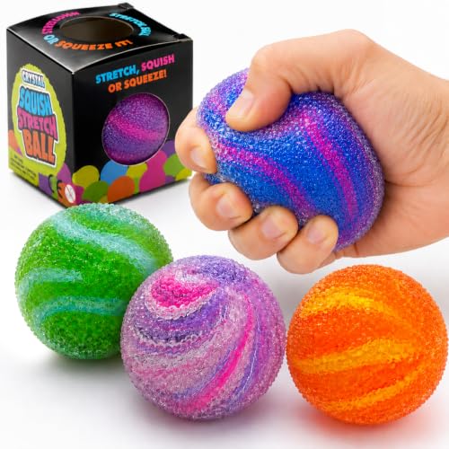 4 Pack Gradient Crystal Stress Balls - Ultra-Durable Squishy Fidget Toys for Kids & Adults - Stretchy Sensory Squeeze Balls for Anxiety, ADHD, Autism Relief - Non-Toxic Quiet Desk Toys, Party Favors