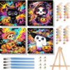 4 Pack Halloween Paint by Numbers Kit for Kids with Frame - Wooden Easel, Cute Halloween Kids Paint by Numbers Kits Ages 8-12, Easy DIY Acrylic Oil Painting by Number for Home Wall Decor Gift 8x8 inch