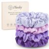 4 Pack Mulberry Silk Scrunchies, Purple Silk Hair Ties for Hair Sleep No Damag Satin Scrunchies Gifts for Mom Wife