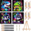 4 Pack Paint by Numbers Kit for Kids with Frame, Cute Animals Playing Video Games Kids Paint by Numbers Ages 4-8-12 with Wooden Easel, Easy Oil Painting by number for Gift Home Wall Decor(8x8 inch)