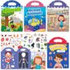 4 Pack Reusable Sticker Books - Educational Learning Puffy Stickers Activity Pack, 4 Themes (Supermarket/Ocean Animal/Wild Animal/Human Body), Peel and Stick