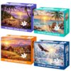 4 Packs 100 Piece Puzzle, Beach Harvest Winter Campfire 100 Piece Puzzles for Adults Seniors, Nature Landscape Large Piece Jigsaw Puzzles 100 Pieces for Seniors Adults Family Game Gifts (15x10 in)