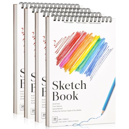 4 Pack Small Sketch Books, 5.5 x 8.5 Inch Mini Sketchbook, 68lb/100gsm Spiral Bound Small Sketch Pad, Acid Free Art Supplies Drawing Painting Sketchbook for Kids, Beginners, Artists & Graduation Gift