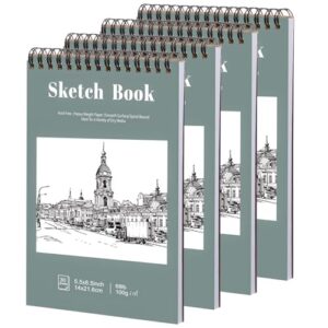 4 Pack Small Sketch Books, 5.5 x 8.5 Inch Mini Sketchbook, 68lb/100gsm Spiral Bound Small Sketch Pad, Acid Free Art Supplies Drawing Painting Sketchbook for Kids, Beginners, Artists (30 Sheets Each)