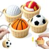 4 Pack Sports Ball Keyboard Fidget Clicker Keychain, Basketball Football Volleyball Golf Stress Relief Sensory Toy for Adults, Portable Anxiety Fidget Toy for Office Travel Home, Boost Focus
