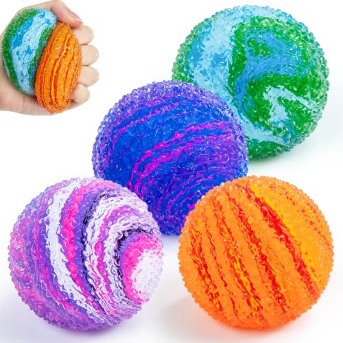 4 Pack Squishy Round Stress Ball Bulk, Squishies Slow Rising Stress Balls for Adults Kids, Sensory Fidget Toys for Anxiety Relief, Small Squishy Toys for Classroom Prizes Party Favors