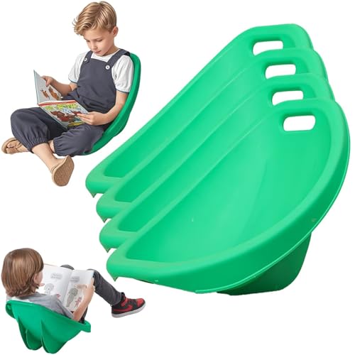 4 Packs Scoop Rocker Chairs Green, Portable Floor Seating for Classroom, Flexible Seating for Classroom Elementary, Plastic Wobble Reading Chair with Back Support, Fun Sensory Egg Chair with Handle