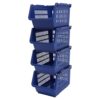 4 Pack Stacking Storage Baskets, Open Front for Pantry Organizers and Storage, Plastic Stackable Storage Bins, Dorm Room Essentials, Pantry Storage for Food, Kitchen and Home Organization (Blue)