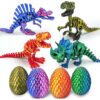 4PCS 3D Printed Dinosaur Eggs, Cool 3D Printer Dinosaur Fidget Toys for Kids Articulated Skeleton Dinosaur Animal set, Prefilled Easter Egg Basktet Stuffer Christmas Stocking Stuffer for Kid Boy Adult
