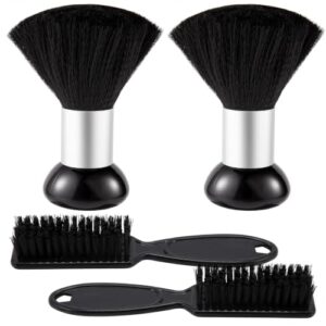 4 PCS Barber Brush Set, Neck Duster and Clipper Cleaning Brushes, Professional Hair Stylist Tools for Salon, Barbershop, and Home Grooming