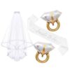 4PCS Bride to Be Sash and Veil, Bride Diamond Ring Balloons Accessories for Bachelorette Bridal Shower Engagement Wedding Party Decorations