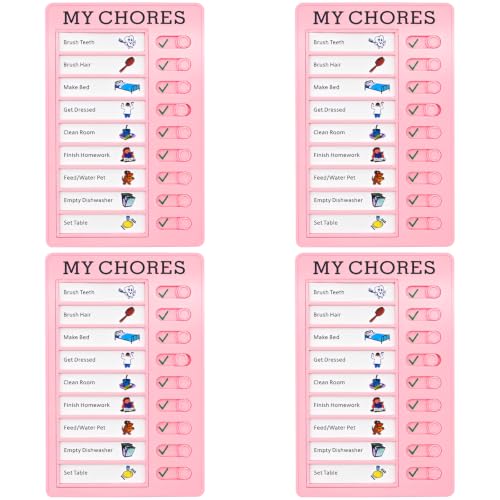 4 Pcs Chore Chart, Portable Sliding Routine Chart with 10 Tasks, My Chores Checklist, Replaceable DIY Card Memo Boards for Home, Learning Space or RV Organization, Pink and Blue