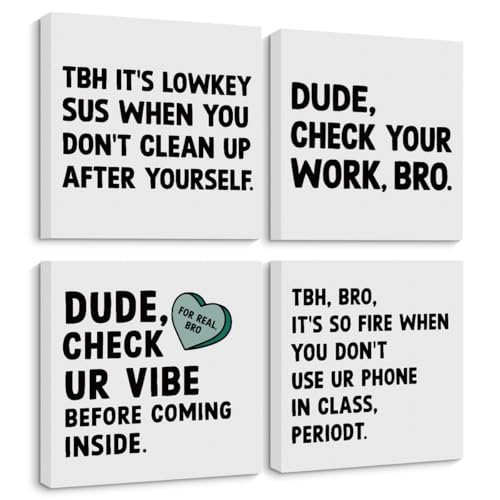 4PCs Classroom Decor Funny Canvas Wall Art Teacher Gifts Class Educational Framed Art Paintings Wall Decor Teacher Decor Artwork Office Indoor College Living Room Decor Decorations Posters Prints
