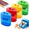 4PCS Colored Dual Hole Handheld Pencil Sharpener with Lid for Student